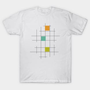 Turquise Green and Orange Squares and Lines T-Shirt